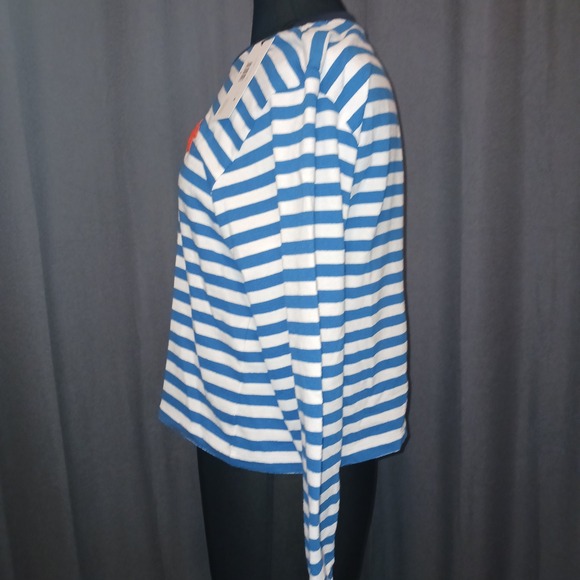 Bimba y Lola Striped Long Sleeve Top Red Dog Patch Crew Neck Women - Picture 3 of 5